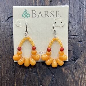 Barse Tangerine Jade & Coral Beaded Earrings- Sterling Silver- NWT